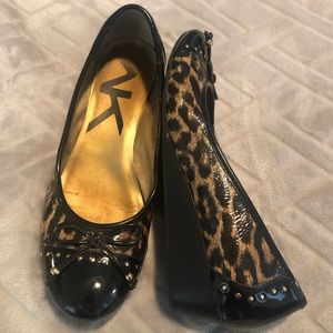 Anne Klein leopard wedges with bow
